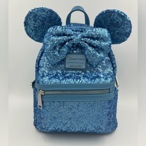Loungefly Blue Sequin Hydrangea mini backpack NWT